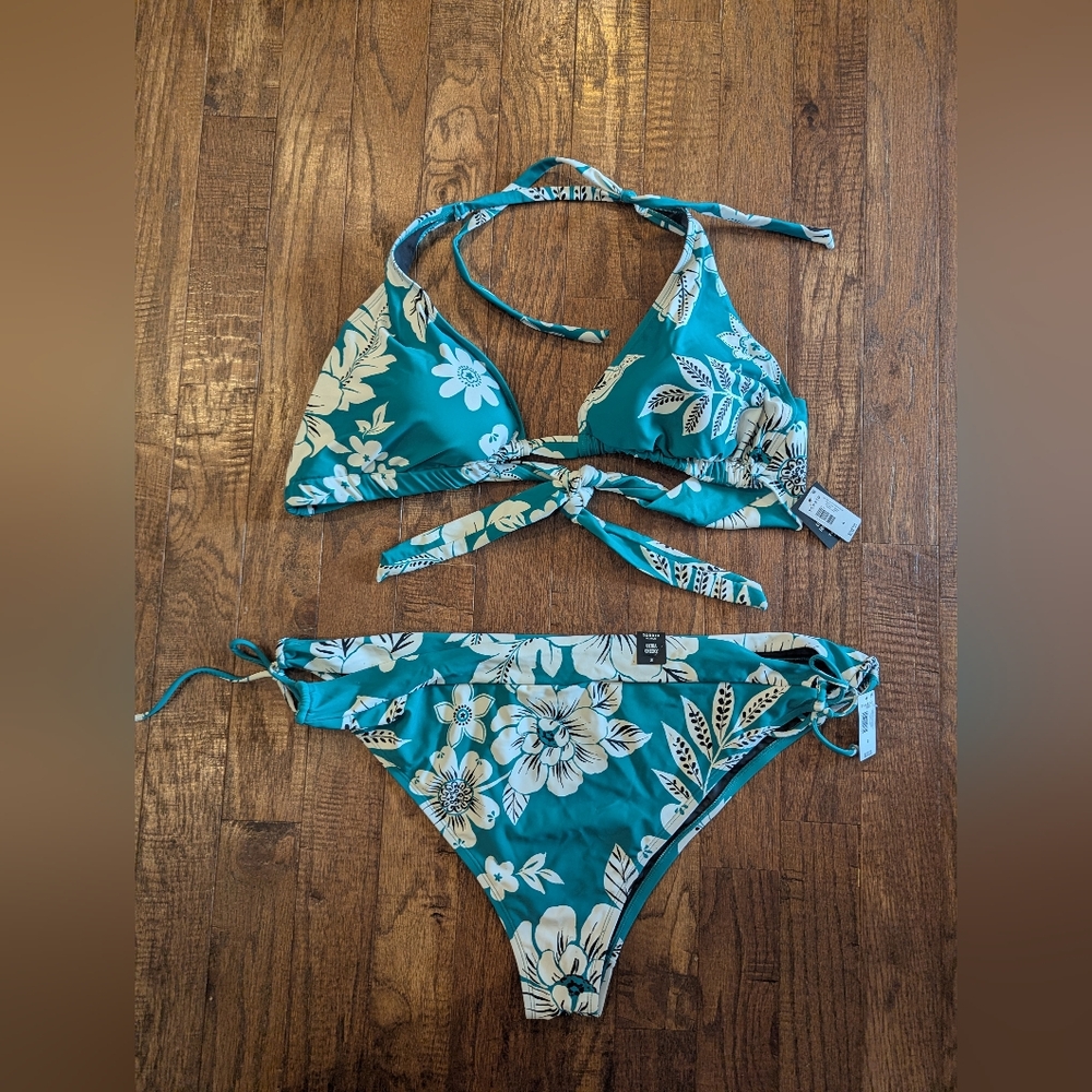 Torrid String Bikini Tie Side Cheeky Bottom 4x & Wire Free Halter 3x Floral Teal - Picture 14 of 15